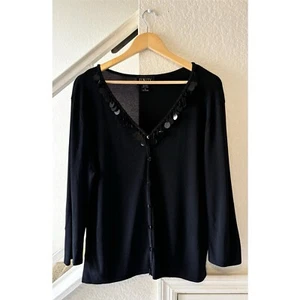 Vintage Finity Damen Perlen Strickjacke Pullover XL schwarz Silvester Urlaub Party - Bild 1 von 11