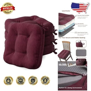 Memory Foam Dining Chair Pads with Ties - 4 Pack, Wine, Water-Resistant - Picture 1 of 11