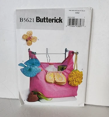 Butterick B5621 sewing pattern tote market bag strawberry butterfly pouch uncut - Image 1 of 3