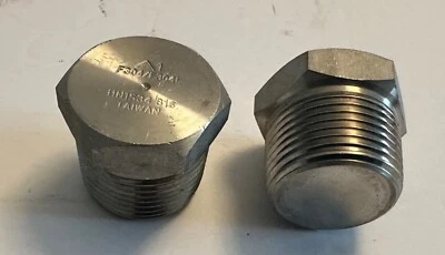 1" Hex Head Plug  304 Stainless Steel Threaded Pipe Fitting lot of 2 pieces - Image 1 of 4