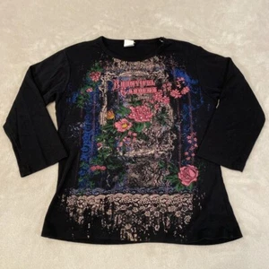 Vintage Y2K Bountiful Gardens Floral Fairy 3/4 Long Sleeve Shirt Women's Large - Picture 1 of 10
