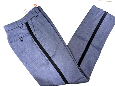 NEW BLAUER 8580-2 MENS SIZE 30 UNHEMMED WOOL BLEND PANTS CADET BLUE W/ STRIPE - Image 1 of 2
