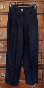 Pantaloni pantaloni plissettati Toton ko lino elastico schiena vita taglia 10 vintage blu navy - Foto 1 di 5