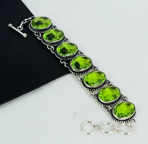 Unique Peridot Gemstone Bracelet 925 Sterling Silver Jewelry Gift For Wedding - Picture 1 of 4