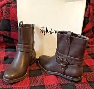 STYLE & CO. WOMEN Ankle BOOTS DARK BROWN ZIPPER AND BUCKLE 5m NIB #3 - Picture 1 of 5