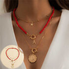 Star Pendant Choker Color Letter 3Pcs/Set Women Coin Red Jewelry  Carved  Beaded