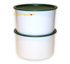 Juego de 2 botes Tupperware One-Touch (C corto) 6 tazas cazador verde y blanco - Imagen 1 de 2