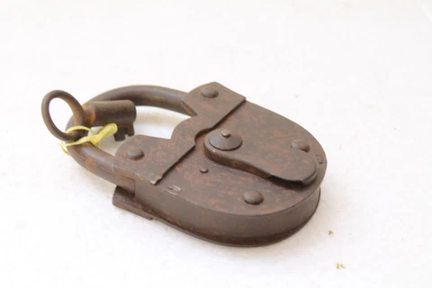Antique Old Iron Hand Carved 2 Touren Lock & Key Working Made In Germany NH3371 Cover