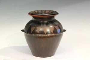 Vintage Mexican Pottery Mata Ortiz Black Geometric Covered Seed Jar Vase Signed - Picture 1 of 13