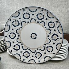 Thomas O’Brien Vintage Modern Porcelain Oversized Dinner Plates Blue Gold