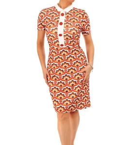Neues kurzes Kleid orange und braun Retro-Druck A-Linie - Bild 1 von 5