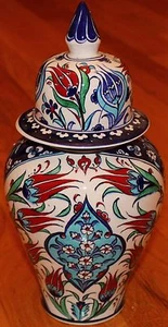12"x6" Handpainted Turkish Iznik Red Tulip Pattern Ceramic Jar Urn Canister - Picture 1 of 1