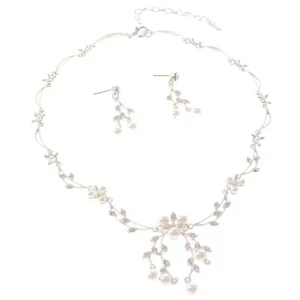Silver Tone Synthetic Pearl Pendant Necklace Earring Set S11077-SCRY - Picture 1 of 2