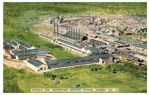 Aerial View Republic Steel Corporation Gadsden Alabama Postcard 1953 - Picture 1 of 2