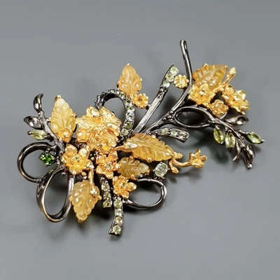 Broche de zafiro amarillo hecho a mano de plata de ley 925/NB30395 Foto 1 de 4