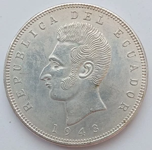 1943 Ecuador 25 Sucres 72% Silbermünze. Hochwertig. LC5 - Bild 1 von 2
