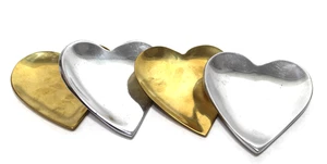 Brass & Silver Metal Heart Trinket Trays Candle Plates India Set 4 - Picture 1 of 5