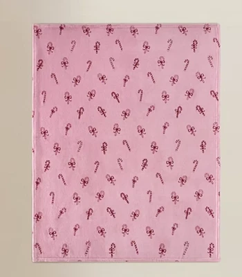 CHRISTMAS PINK CANDY CANE THROW BLANKET SUPERSOFT 120x150cm New - Image 1 of 3