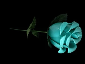 Rare! Vintage 1930s–1950s Celluloid Turquoise Rose 15” Stem w/ Fabric Leaves - Picture 1 of 10