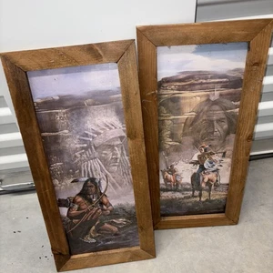 Menge 2 gerahmte Indianer gerahmte Drucke 10”x22” - Bild 1 von 3