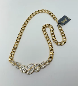 Vintage 80s Trifari TM gold tone Rhinestones Necklace Statement 17" Original Tag - Picture 1 of 6