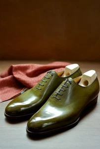 New Bespoke Handmade Olive Green Calf Leather Wedding Party Wear Lace Mens Shoes - Picture 1 of 14