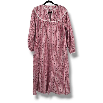 Lanz of Salzburg Women's Red Floral Hearts Stripes Nightgown Lace Trim Medium - Image 1 of 4