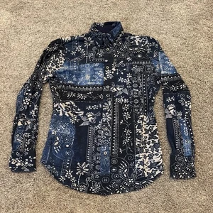 Polo Ralph Lauren Women's Knit Oxford Shirt SMALL Paisley Floral Button-Up Top - Picture 1 of 5