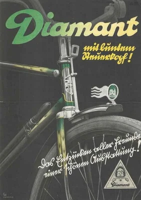 Siegmar-Schönau 1936 Werbeblatt Fahrräder DIAMANT mit buntem Steuerkopf ! - Bild 1 von 2