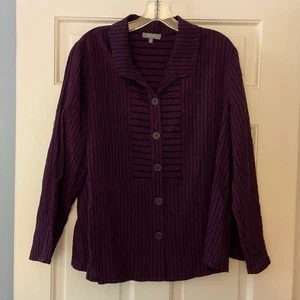 Habitat Purple Stripe Button Up Top Women’s Size L Lagenlook Artsy Art To Wear - Picture 1 of 9