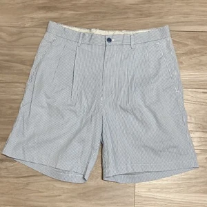 Alan Flusser Mens Blue Pinstripe Size 32 Chino Shorts Pleated 100% Cotton - Picture 1 of 4