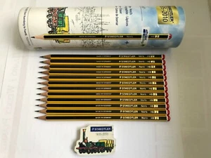 12 STAEDTLER PENCILS: NORIS HB + ERASER IN VINTAGE ANNIVERSARY TUBE - NOS - Picture 1 of 7