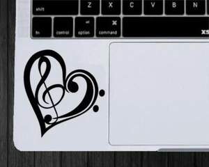 Music Love Decal Sticker Laptop - Treble Bass Clef, Piano, Guitar, Trumpet, Sax, - Picture 1 of 3