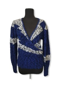 Damen Vintage Pullover Strick PULLOVER Crossover tiefer V-Ausschnitt dramatisches Design M - Bild 1 von 6