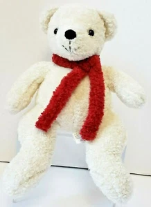 Pottery Barn Crema Clásico Oso de Peluche Bufanda Roja Relleno de Frijoles Peluche Peluche - Imagen 1 de 6