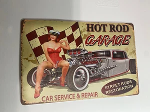 8x12 Hot rod garage sexy girl funny mechanic garage cars auto man cave shop. - Picture 1 of 2
