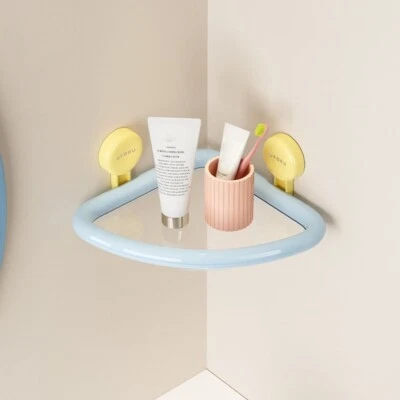 Dopamine Color Suction Cup Triangle Shelf Plastic Corner Storage Shelf  Home - Image 1 of 4
