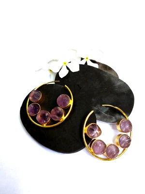 Pendiente de piedra natural amatista regalo para su piedra áspera. Foto 1 de 4