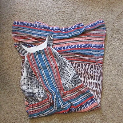 NUEVO SIN ETIQUETAS Sangría 14 Blanco Multi Maxi Vestido Solero Chifón Cuello Alto Largo Foto 1 de 3