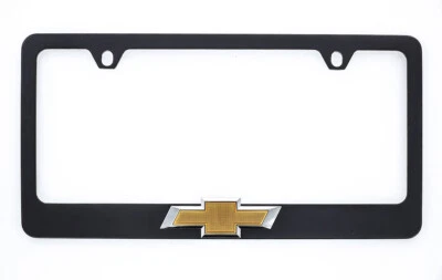 3D Chevy Gold Bowtie Black Metal License Plate Frame Holder wide bottom - Image 1 of 4