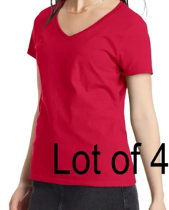 LOT OF 4 Ladies RED 2XL S04V Hanes NanoT Women's V Neck T Shirt Women's - Picture 1 of 5