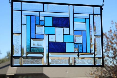 Beveled  Stained Glass Panel ( 3 stars )  21 3/8" x 14 1/2" Cover