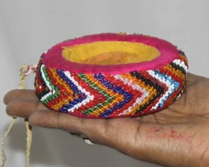 Antique Cloth & Beads Work Head Pot Ring Original Old Hand Crafted - Picture 1 of 5