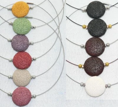 Halskette Halsreif große Lavascheibe 33mm Ø  Farbauswahl Strass  307j - Bild 1 von 4