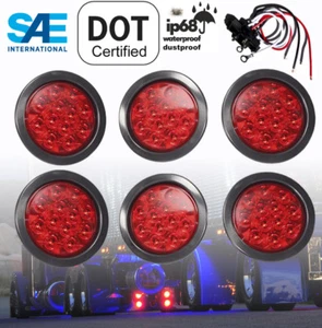 6 NEW Red LED 4" Round Stop Turn Tail LIGHT w GROMMET PLUG for Truck Trailer USA - Foto 1 di 7