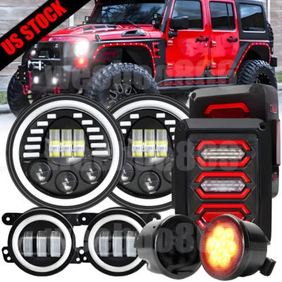 for Jeep Wrangler JK Combo 7" LED Headlights Fog Turn Fender Lamp Tail Lights - Image 1 of 4