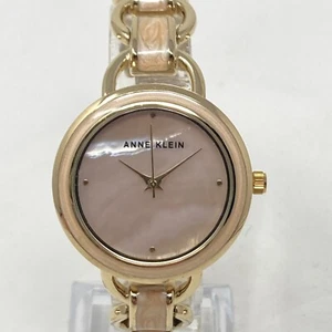 Anne Klein Watch Women 34mm Gold Tone Brown MOP Dial Enamel Swirl New Battery 7" - Picture 1 of 20