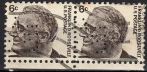 Perfins USA 1965, Sc1286 2x 6c Franklin D Roosevelt. Used O - Picture 1 of 3