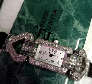 Suzanne Somers Crystal Watch~Black Band~VINTAGE~ART DECO - Picture 1 of 10