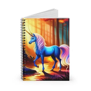Spiral Notizbuch linierte Linie Einhorn im sonnenbeschienenen Wald Fantasy Style Design 6, Geschenk - Bild 1 von 6